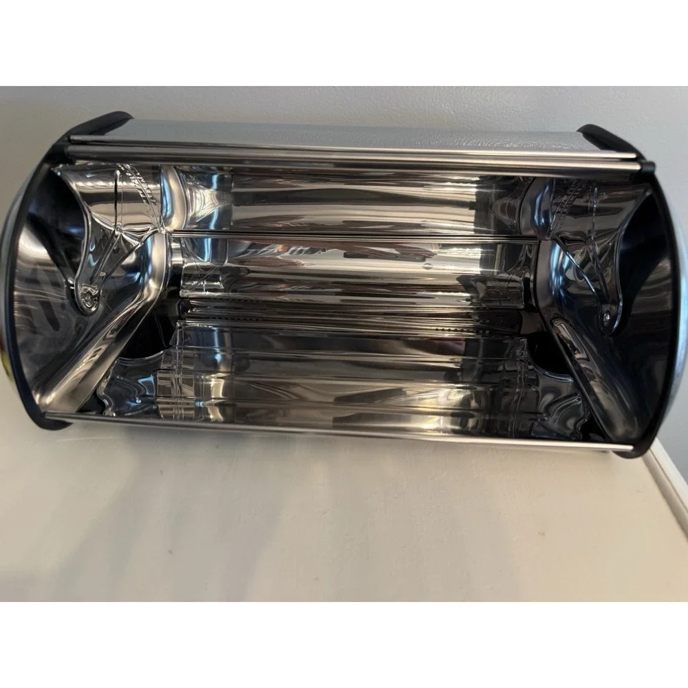 Vintage Retro Mod Stainless Steel Chrome Metal Roll‎ Top Rounded Dome Bread Box
